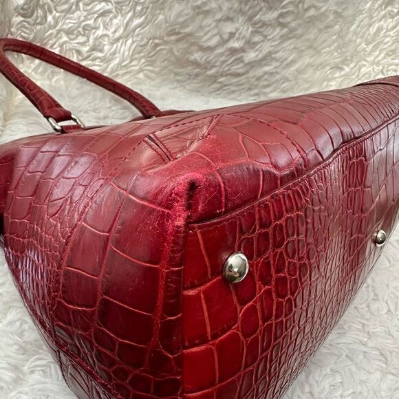 FURLA Ischia Red Cherry Croco Embossed Leather Dome Handbag Zip Top large - Picture 13 of 13